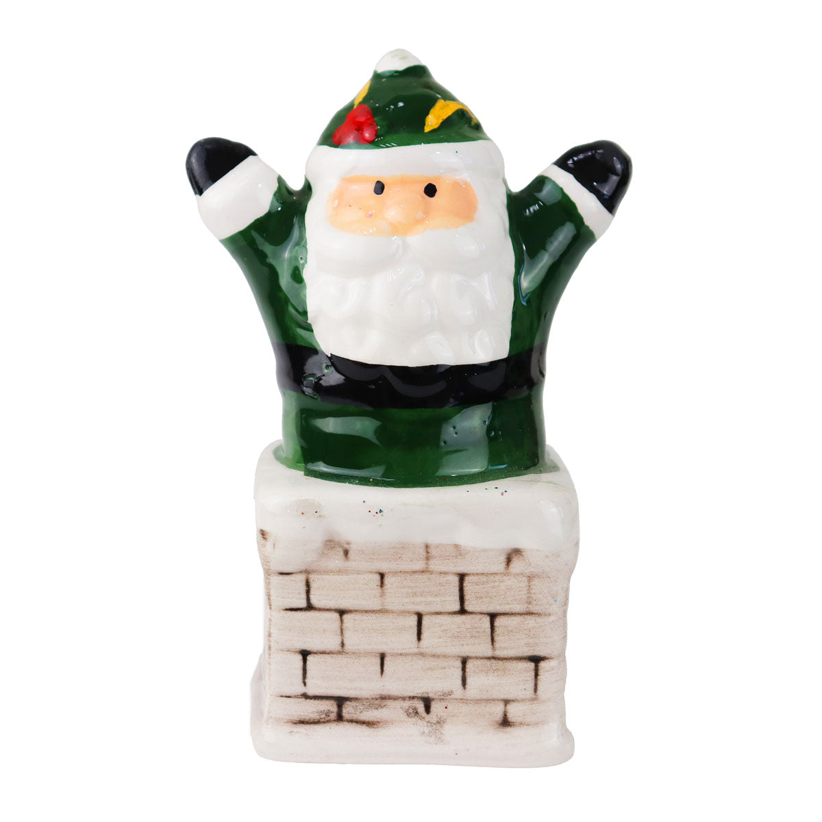 Santa Claus Chimenea, Figura Decorativa de Cerámica, Color Verde