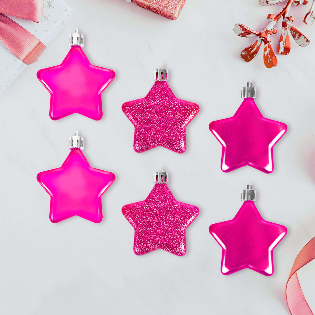 Set de Mini Estrellas, 6 pzas, Color Rosa