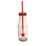 Botella de Vidrio con Tapa y Popote, Muñeco de Nieve