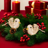 Ornamento Navideño de Pájaro, Color Dorado, 2 pzas