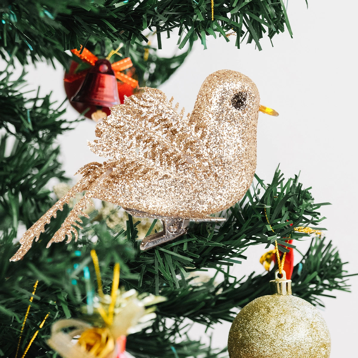 Ornamento Navideño de Pájaro, Color Dorado, 2 pzas