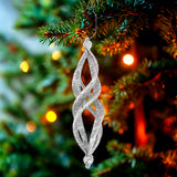 Ornamentos Navideños con Glitter, Forma Alargada, Color Plata, 2 pzas