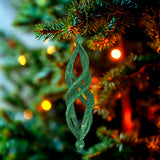 Ornamentos Navideños con Glitter, Forma Alargada, Color Verde, 2 pzas