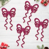 Ornamento Moño con Glitter, Color Fucsia, 4 pzas