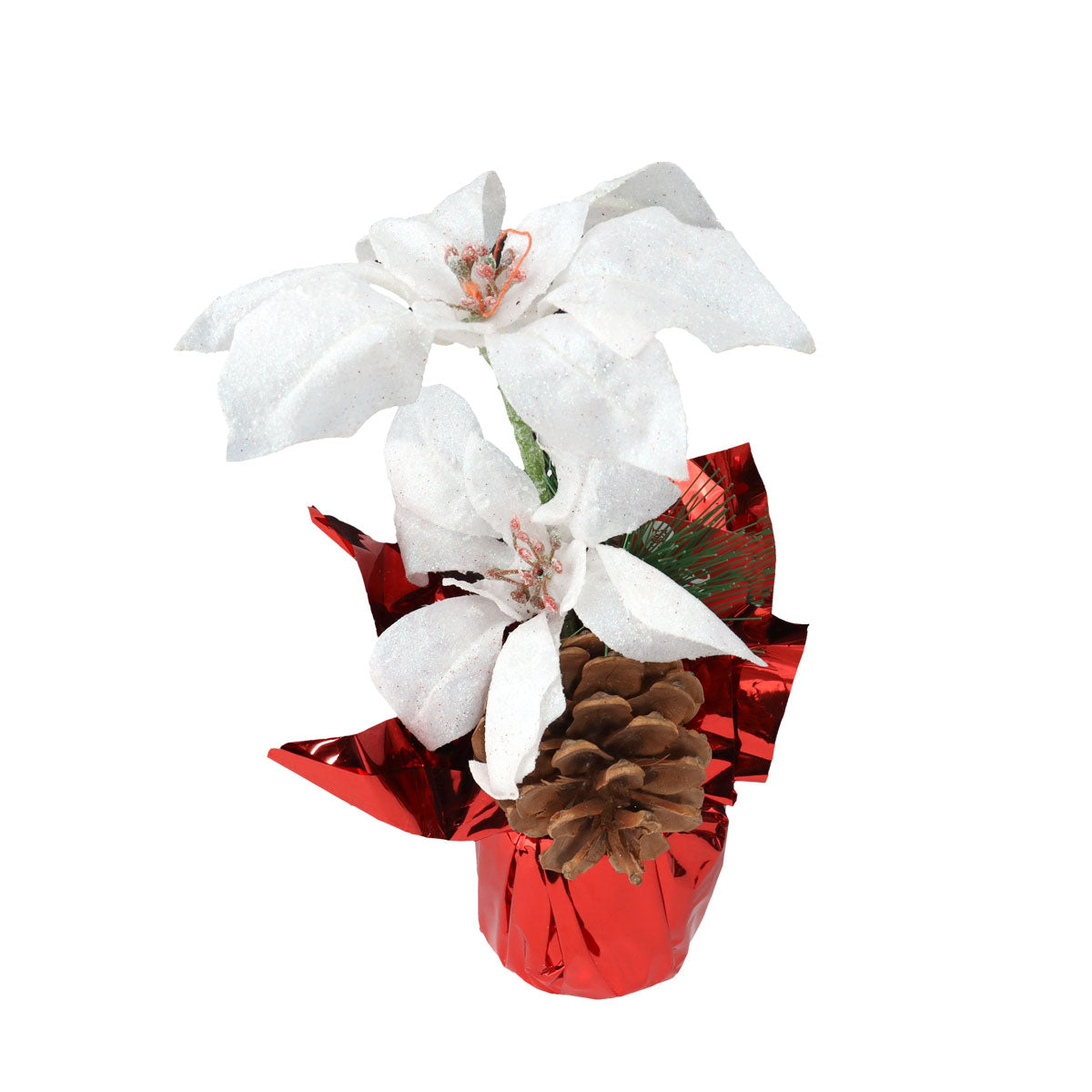 Nochebuena Artificial color Blanco con Maceta Decorativa