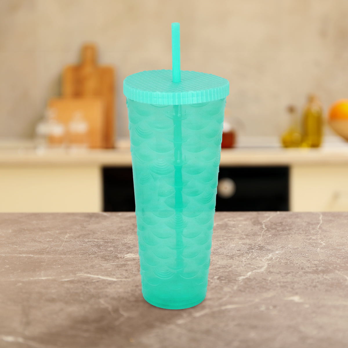 Vaso Decorado color Aqua con Popote, 1100ml
