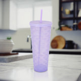 Vaso Decorado color Lila con Popote, 1100ml