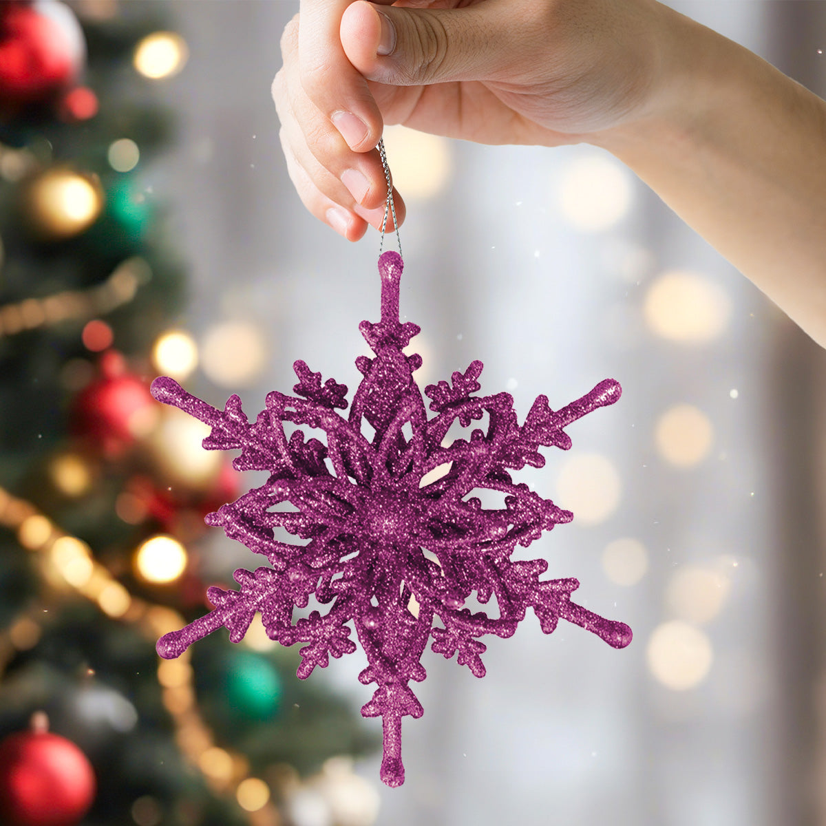 Ornamento Colgante en Forma de Copo de Nieve color Morado
