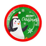 Set de 10 Platos de Cartón "Merry Christmas", Diseño Pingüino