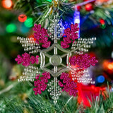 Copo de Nieve, Ornamento Navideño Plástico y Glitter, Color Rosa