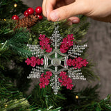 Copo de Nieve, Ornamento Navideño Plástico y Glitter, Color Rojo