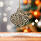 Esfera Ornamento Navideño con Glitter, Color Café, 17 cm