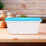 Contenedor Rectangular de Plástico color Blanco/Azul para Alimentos, 520ml