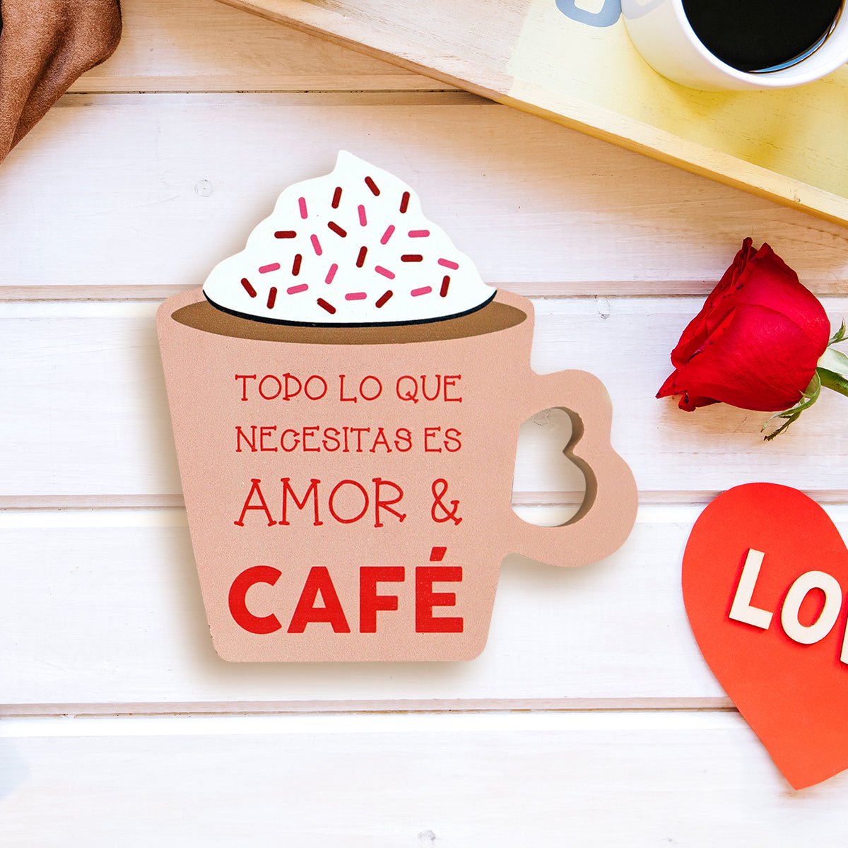 MDF Decorativo Taza San Valentín, color Rosa