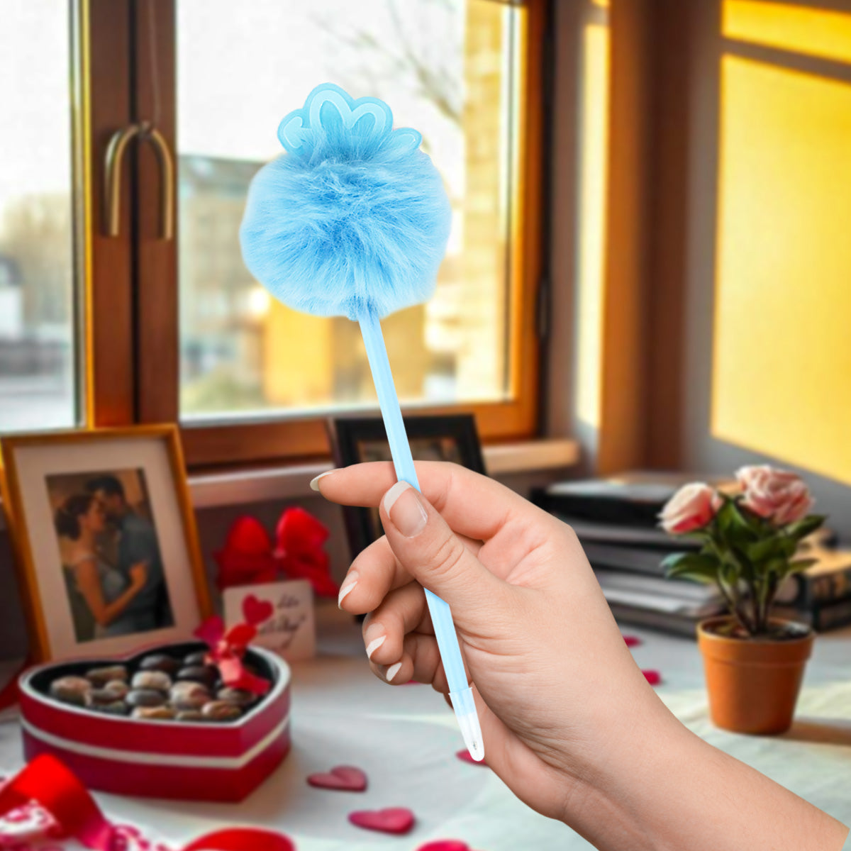 Bolí­grafo con Peluche, color Azul Cielo