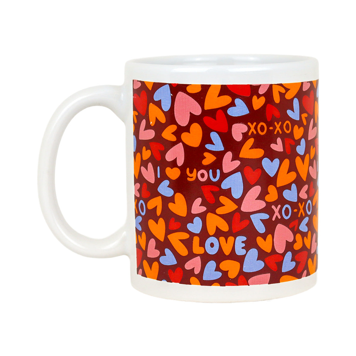 Taza de Cerámica con Estampado de Corazones Love, color Rojo