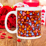 Taza de Cerámica con Estampado de Corazones Love, color Rojo