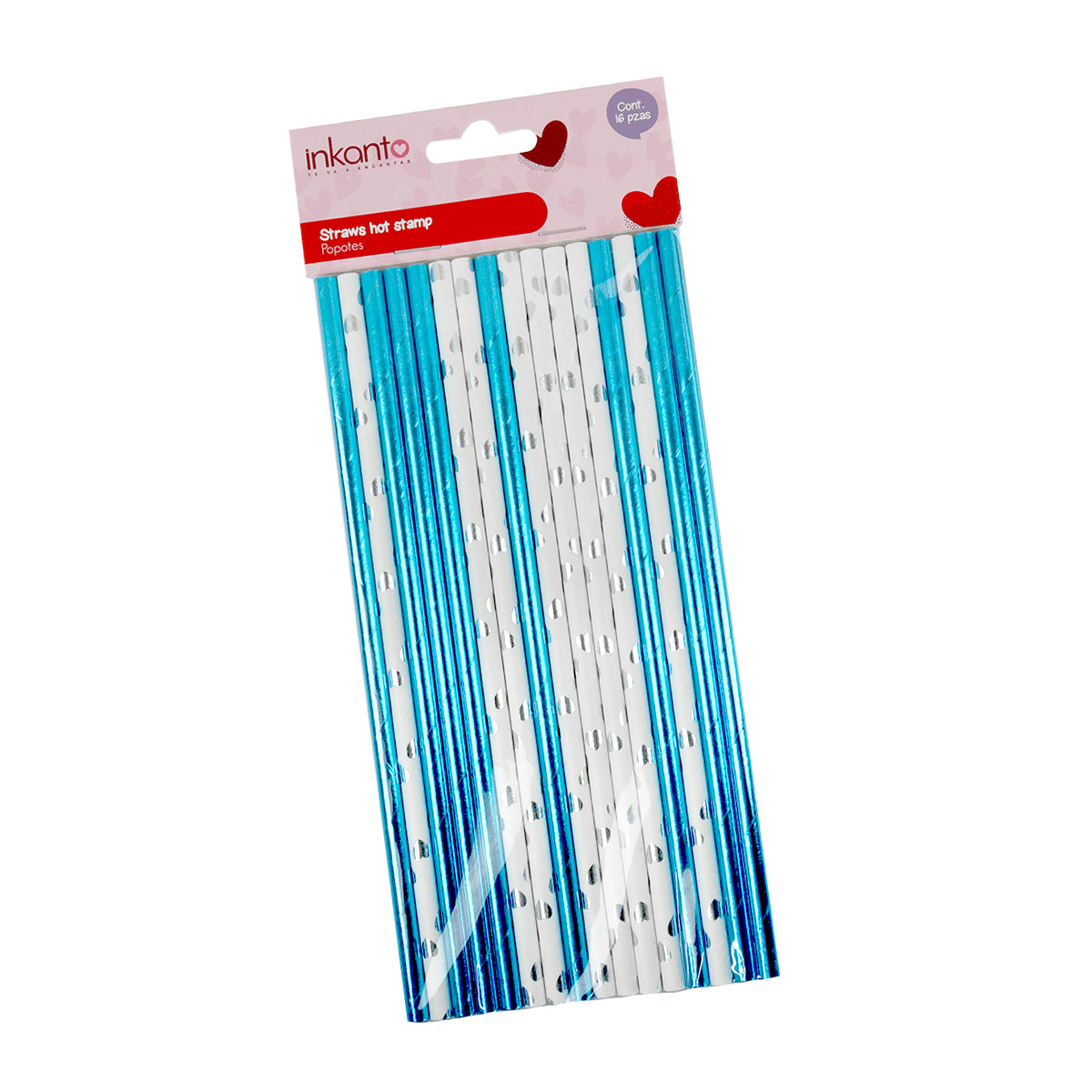 Popotes de Papel Decorados, color Azul con Blanco, 16 piezas.