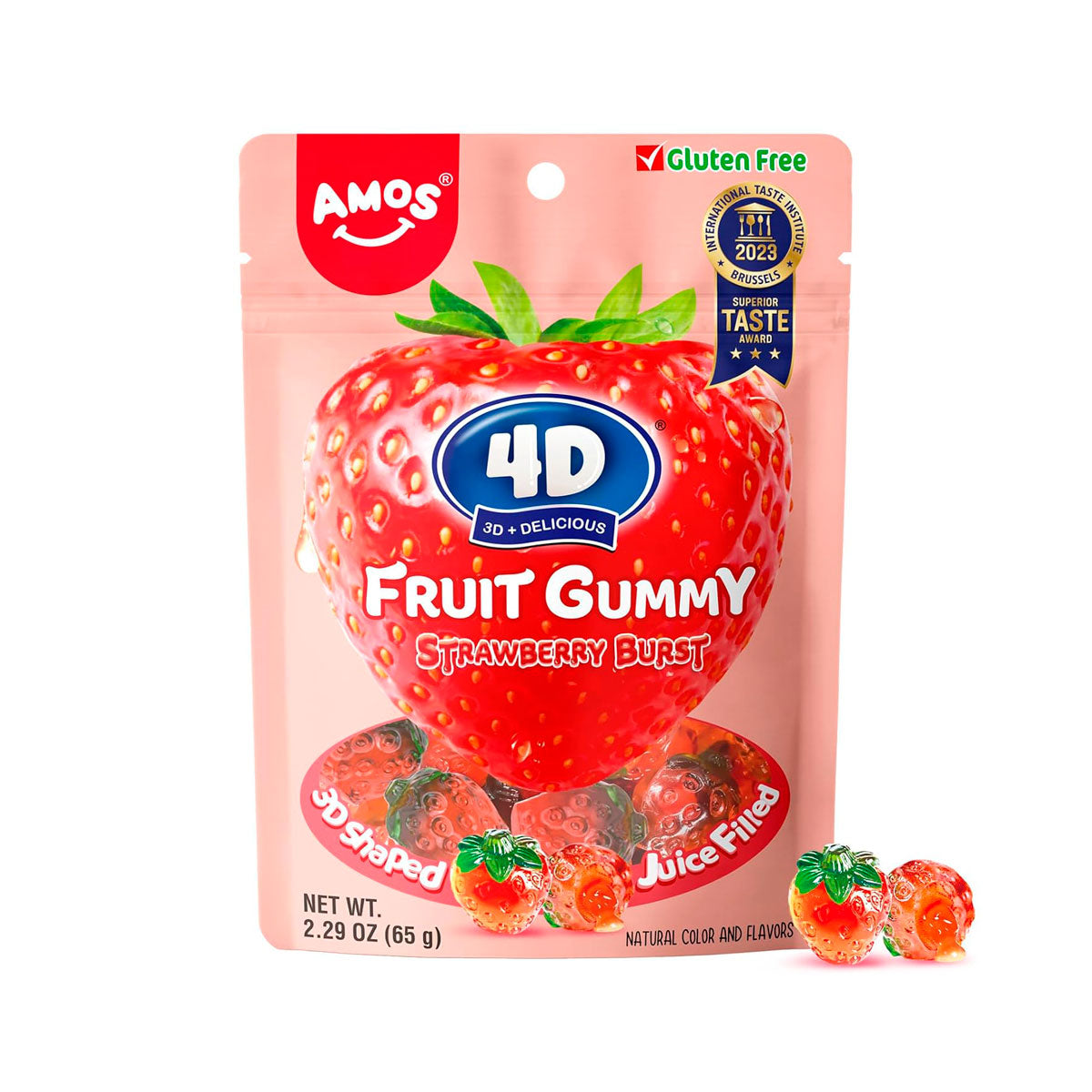 Gomitas 4D en Forma y Sabor Fresa, Amos 62 gr.