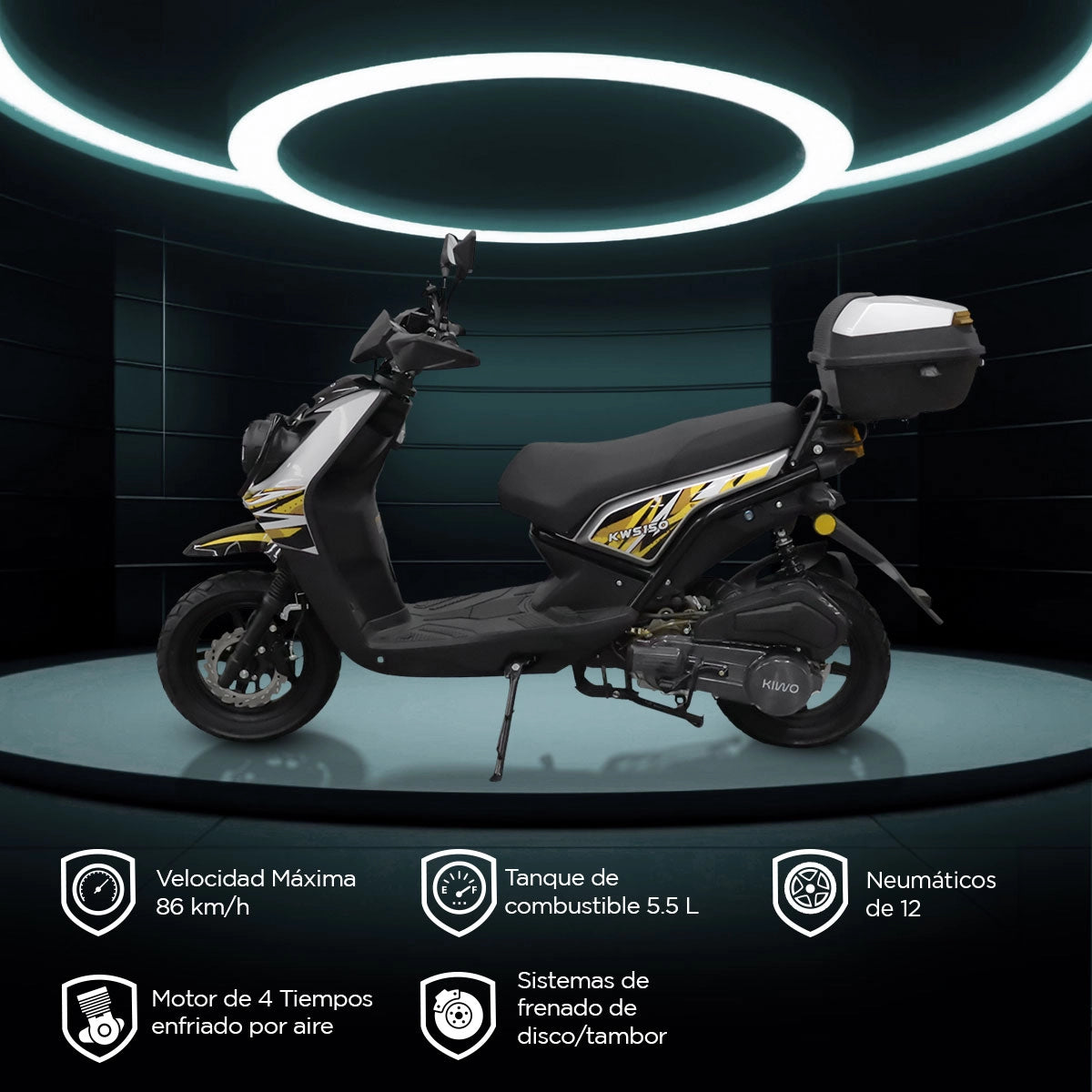 Motocicleta Kiwo KWS 150 2025, color Gris con Amarillo
