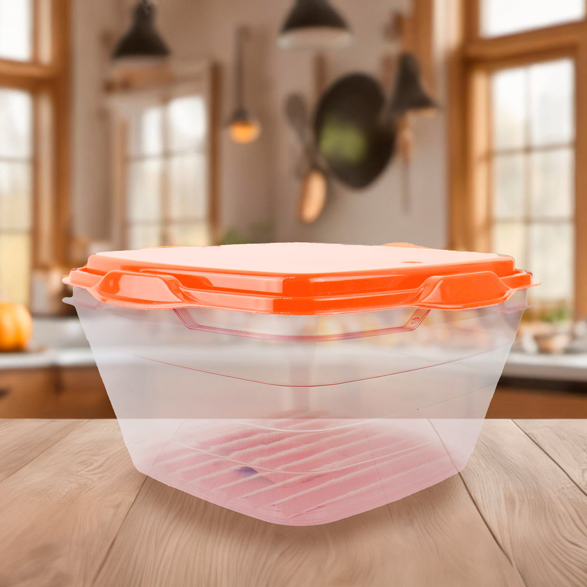Contenedor Transparente, Tapa Color Naranja, 1 L