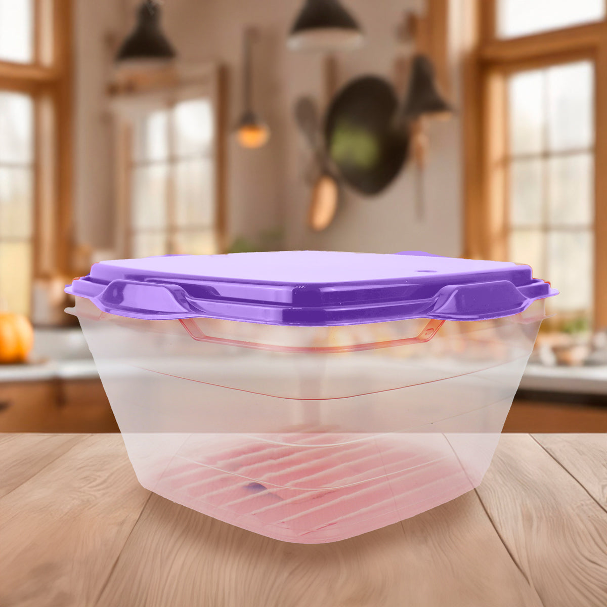 Contenedor Transparente, Tapa Color Morado, 1.8 L