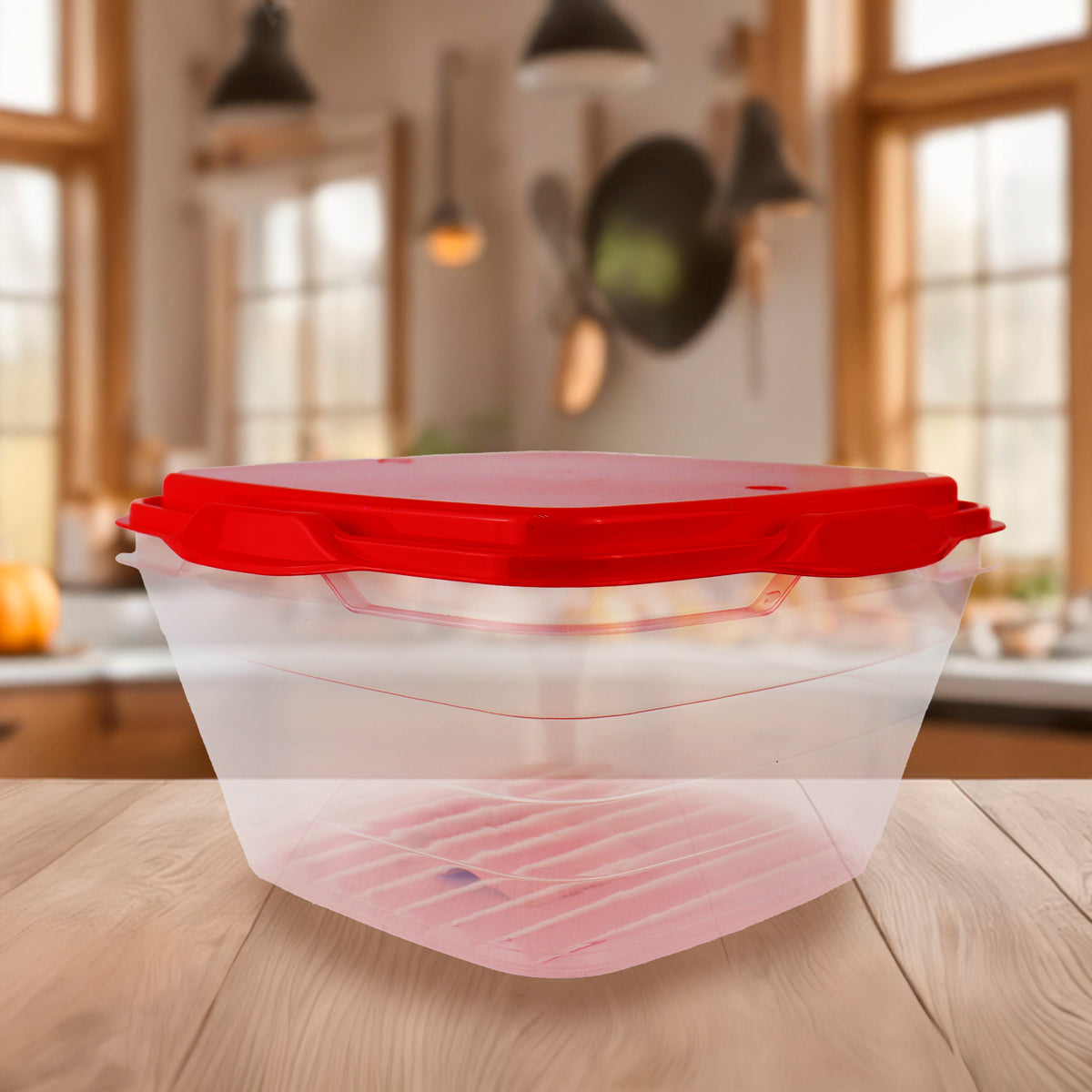 Contenedor Transparente, Tapa Color Rojo, 1.8 L