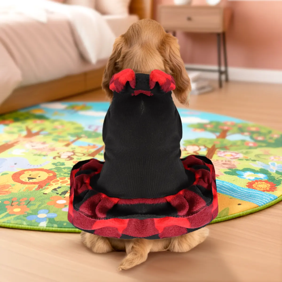 Vestido Invernal para Mascota, Diseño Cuadros, Color Rojo