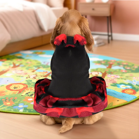 Vestido Invernal para Mascota, Diseño Cuadros, Color Rojo