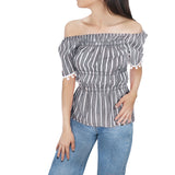 Blusa con Corte Campesino para Dama, color Negro