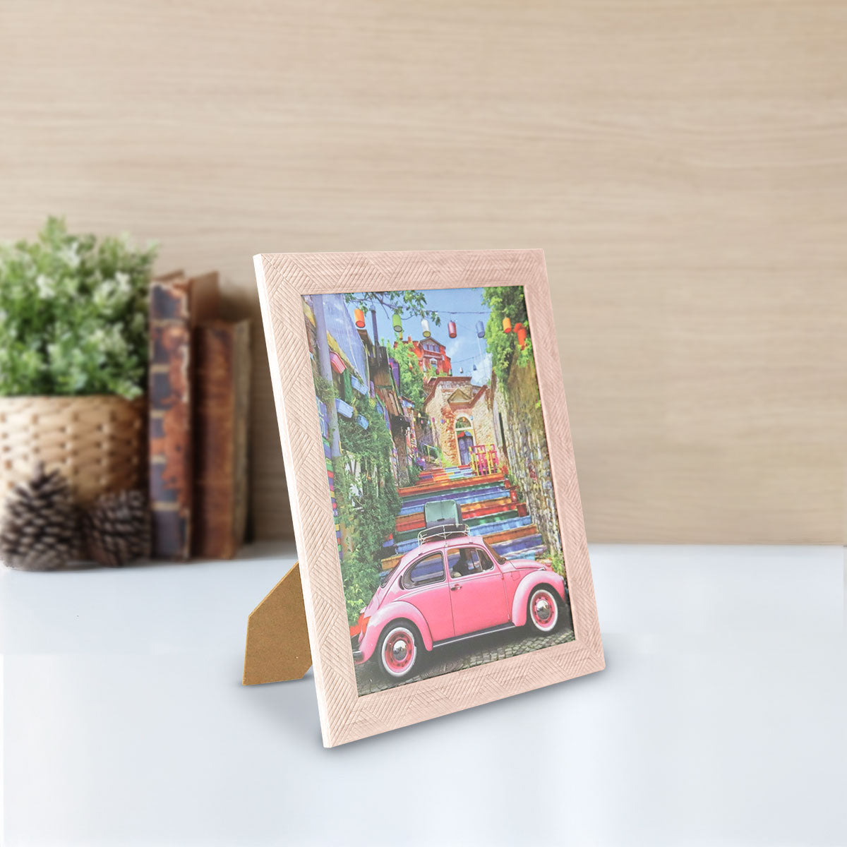 Portarretrato de Madera con Textura, Color Rosa 20x25 cm