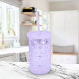 Vaso de Cristal con Tapa y Popote, Color Morado, 450 ml