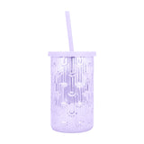 Vaso de Cristal con Tapa y Popote, Color Morado, 450 ml