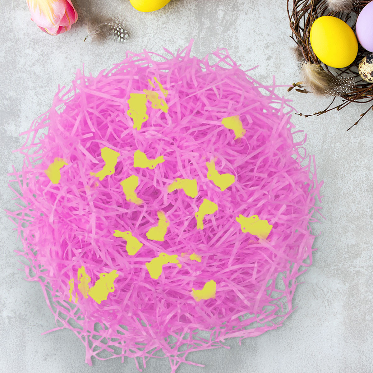 Pasto Decorativo de Plástico con Confetti "Happy Easter", Color Rosa, 43gr