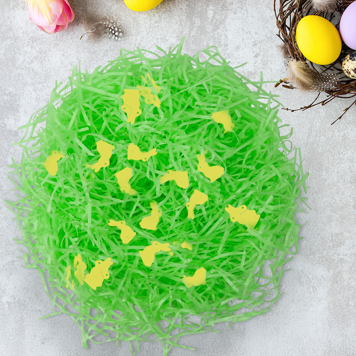 Pasto Decorativo de Plástico con Confetti "Happy Easter", Color Verde, 43gr