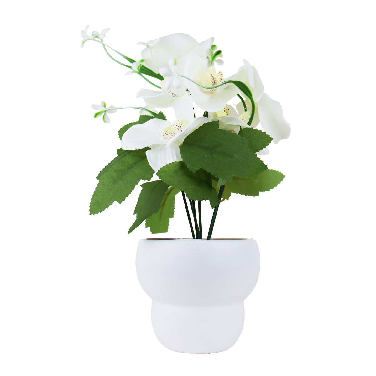 Maceta con Orquídea Artificial, Color Blanco