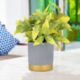 Maceta Gris con Planta Artificial Color Amarillo