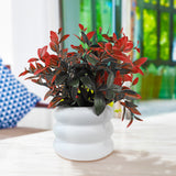 Maceta Blanca con Flor Artificial Color Rojo