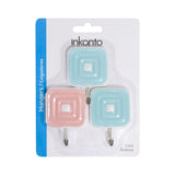 Colgadores Metálicos Cuadrados Autoadhesivos, Color Azul y Rosa, 3 pzas