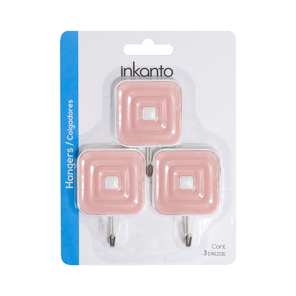 Colgadores Metálicos Cuadrados Autoadhesivos, Color Rosa, 3 pzas