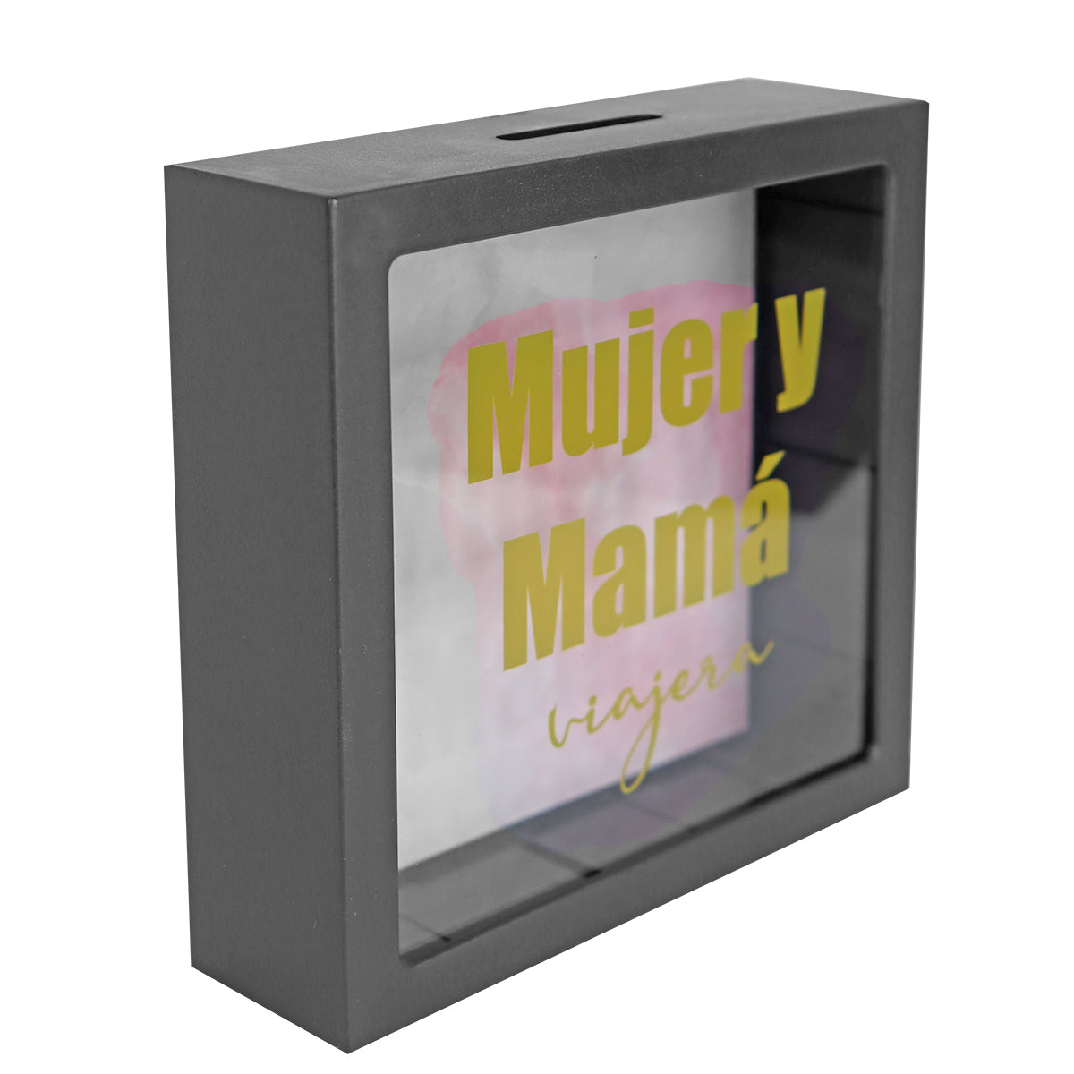 Alcancía Cuadrada con Diseño, "Mujer y mamá viajera"