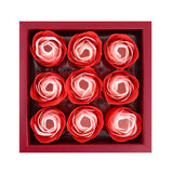 Caja con Flores de Jabón en Forma de Rosa, Color Rojo, 9 pzas