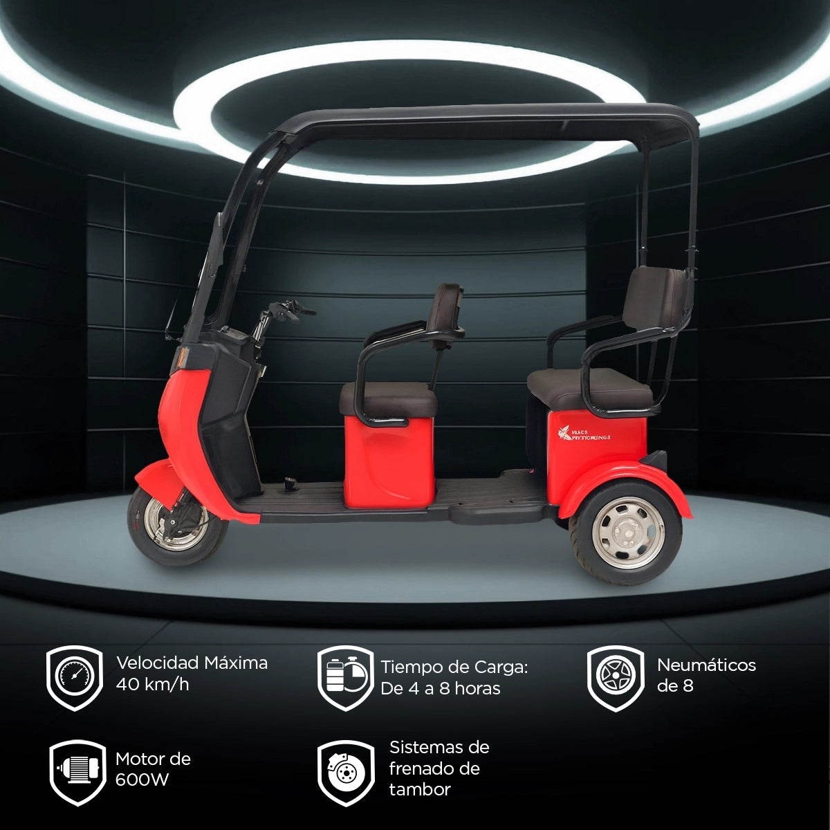 Kiwo, Triciclo Eléctrico con Techo, Modelo BTY002, Color Rojo