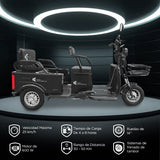 Kiwo, Triciclo Eléctrico para Pasajeros, Modelo BTY003, Color Negro