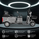 Kiwo, Triciclo Eléctrico para Pasajeros, Modelo BTY003, Color Gris