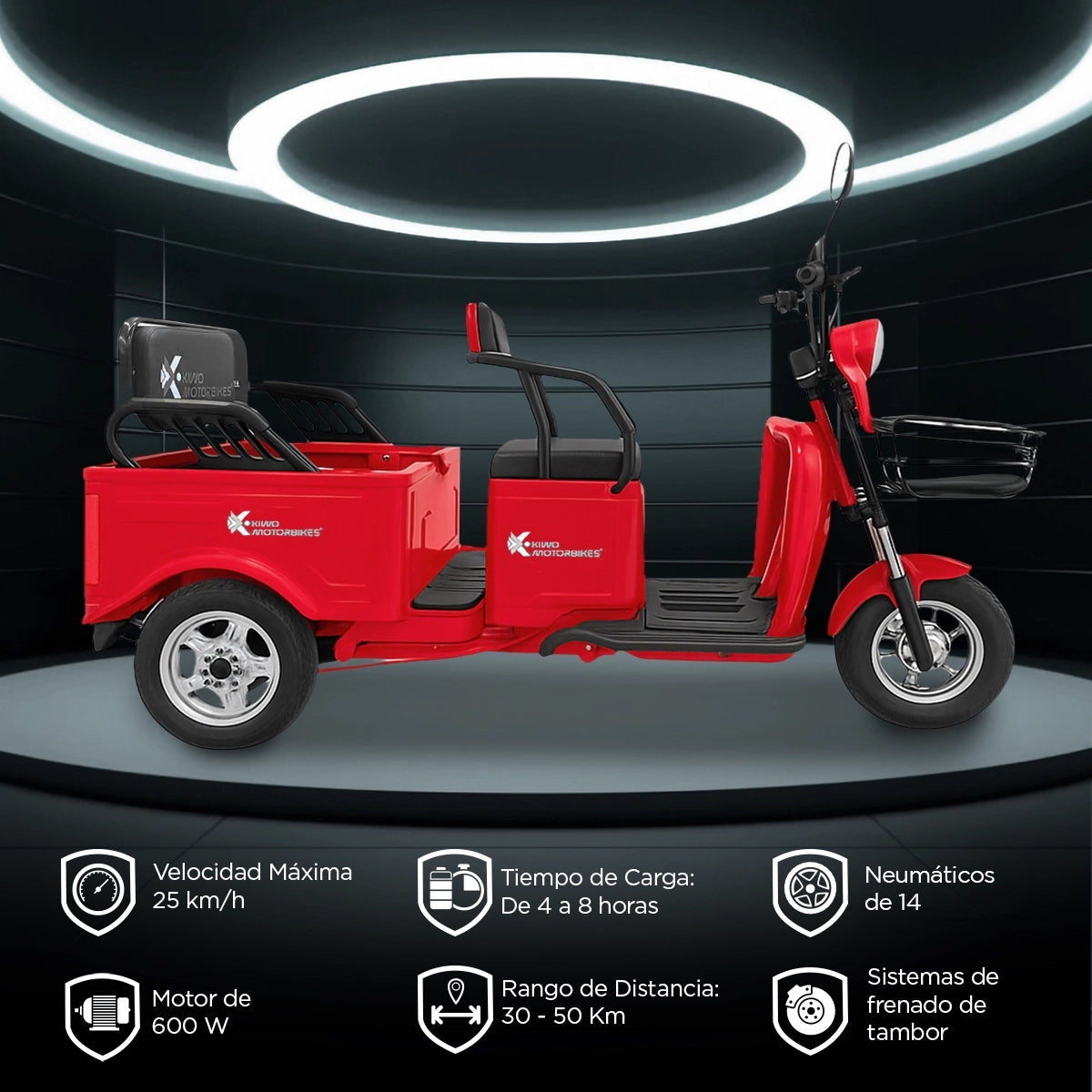 Kiwo, Triciclo Eléctrico para Pasajeros, Modelo BTY003, Color Rojo