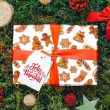 Papel para Envolver Regalos Navideño, Galletas de Jengibre, Color Blanco
