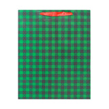 Bolsa de Regalo Navideña, Diseño Cuadros, Color Verde