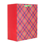 Bolsa de Regalo Navideña, Diseño Cuadros, Color Rojo