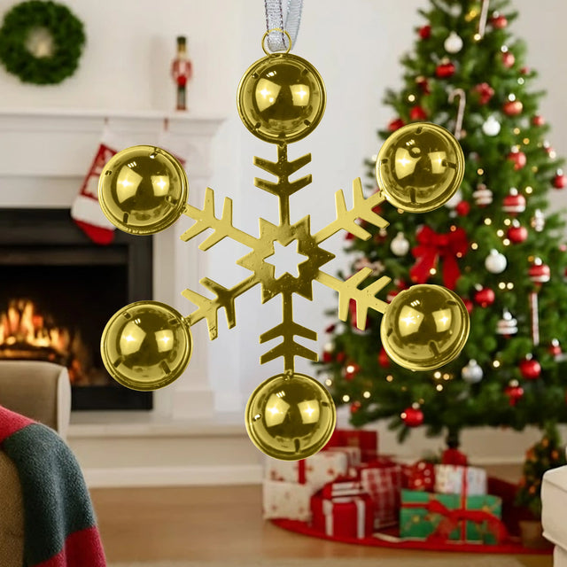 Ornamento, Copo de Nieve con Cascabeles, Color Oro
